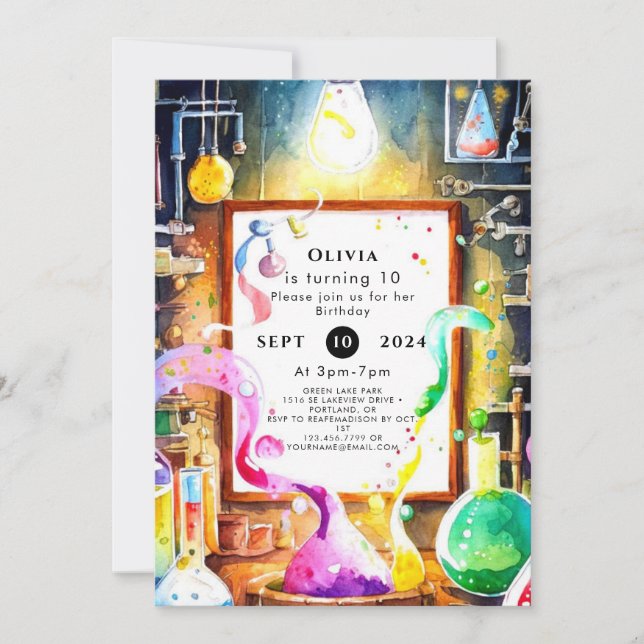 Enchanted Kids' Chemistry Scientist Birthday Invitation (Front)