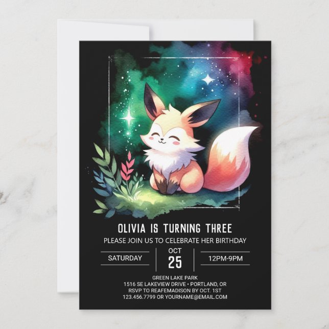 Enchanted Kids Fox Birthday digital Invitation (Front)