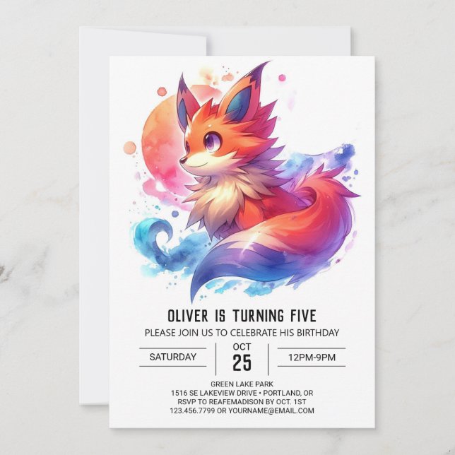 Enchanted Kids Fox Birthday Invitation (Front)