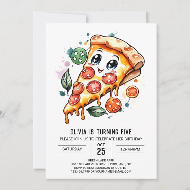 Enchanted Kids Pizza Birthday Invitation (Front)