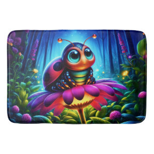 Enchanted Ladybug soft glowing fantasy flower Bath Mat
