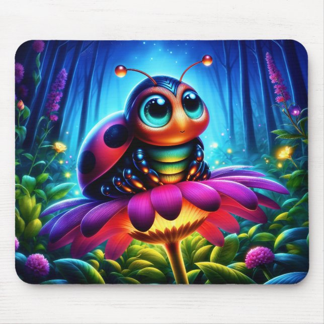 Enchanted Ladybug soft glowing fantasy flower Mouse Mat (Front)