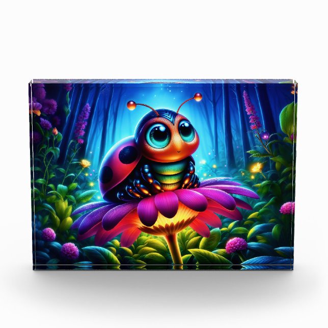 Enchanted Ladybug soft glowing fantasy flower Photo Block (Front)