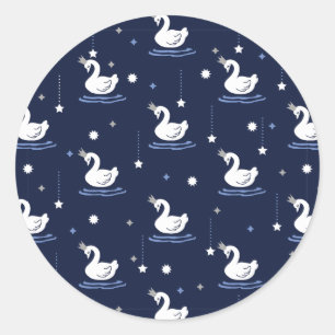 Enchanted Lake - Graceful Swan Pattern Design Classic Round Sticker