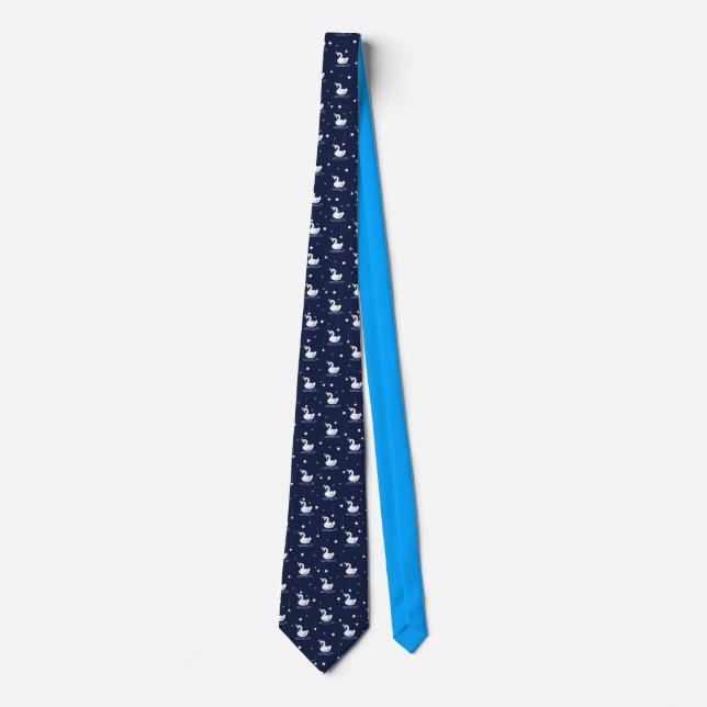 Enchanted Lake - Graceful Swan Pattern Design Tie (Front)