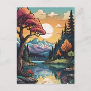 Enchanted Lakeside Serenity Sunset Landscape Holiday Postcard