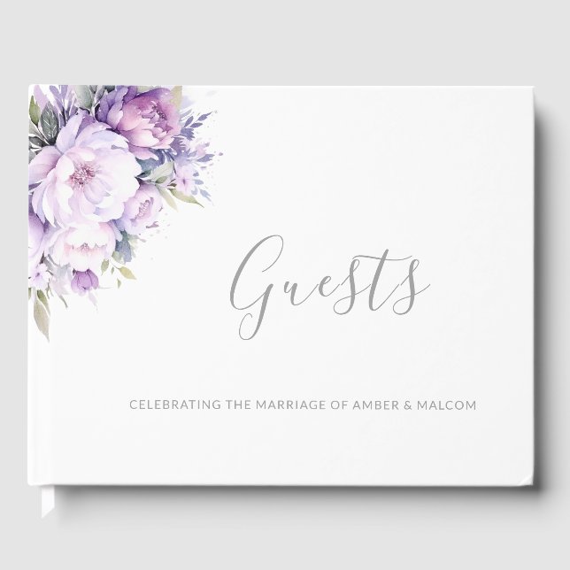 Enchanted Lavender Purple Floral Wedding Guest Book (Front)