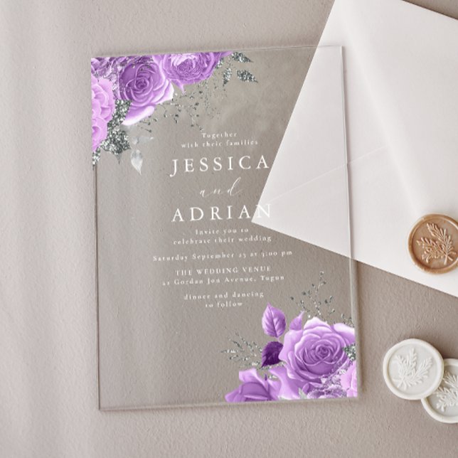 Enchanted Lavender & Silver Floral Wedding Acrylic Invitations (Creator Uploaded)