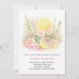 Enchanted Lemon Garden Pink Girl Baby Shower Invitation
