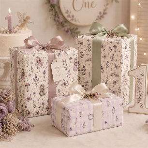 Enchanted Lilac Fairy Flower Meadow Butterflies Wrapping Paper Sheet