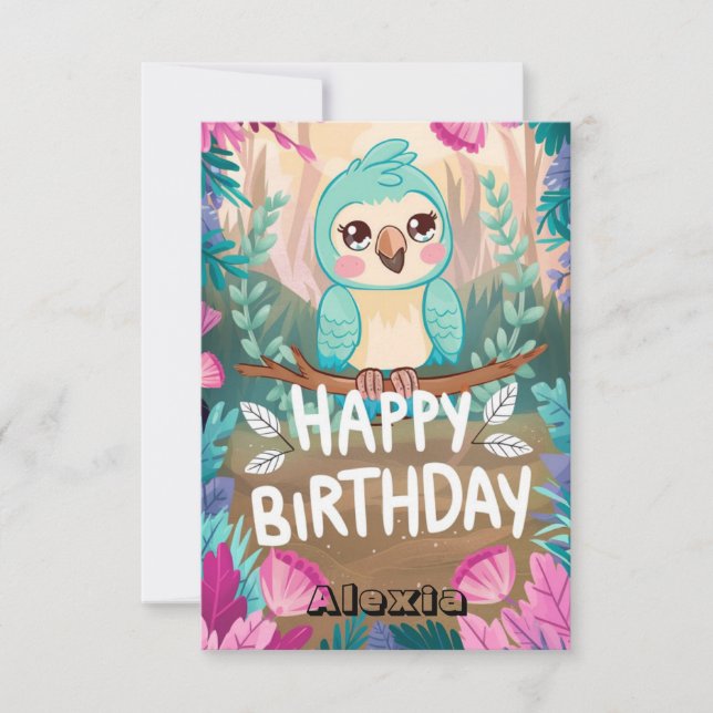 Enchanted Magic Parrot Digital Birthday Card (Front)