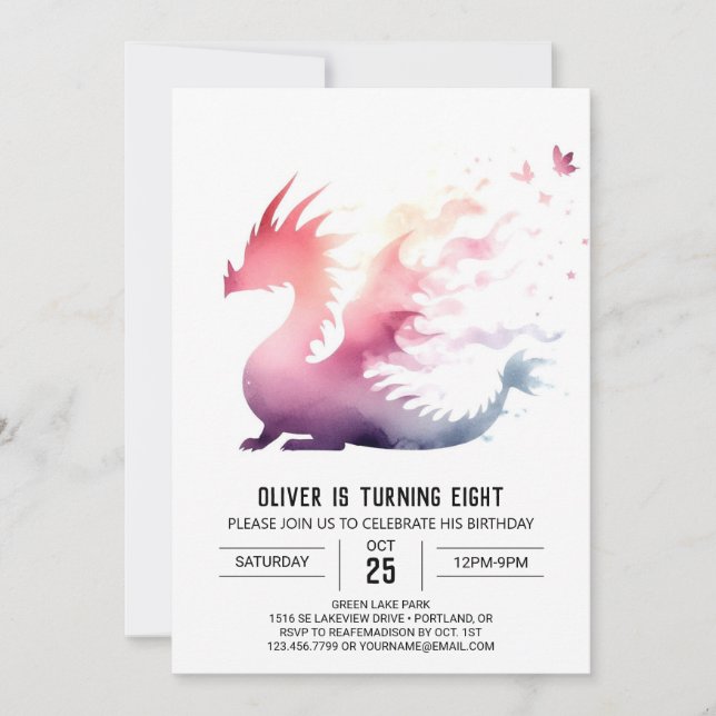 Enchanted Magical Dragon Birthday Invitation (Front)