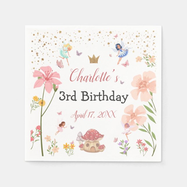 Enchanted Magical Garden Fairy Forest Birthday Napkin (Front)