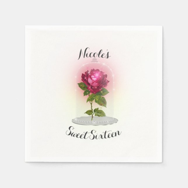 Enchanted Magical Red Rose Birthday Party Napkin (Front)