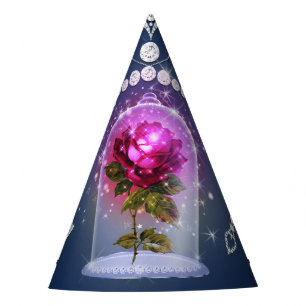 Enchanted Magical Red Rose Blue Floral Bling Party Party Hat