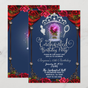 Enchanted Magical Rose Beauty Birthday Party Invitation