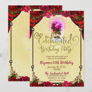 Enchanted Magical Rose Beauty Birthday Party Invitation