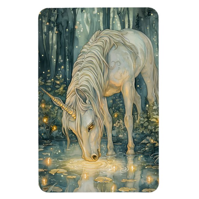 Enchanted Magical Unicorn Fireflies Forest Magnet (Vertical)