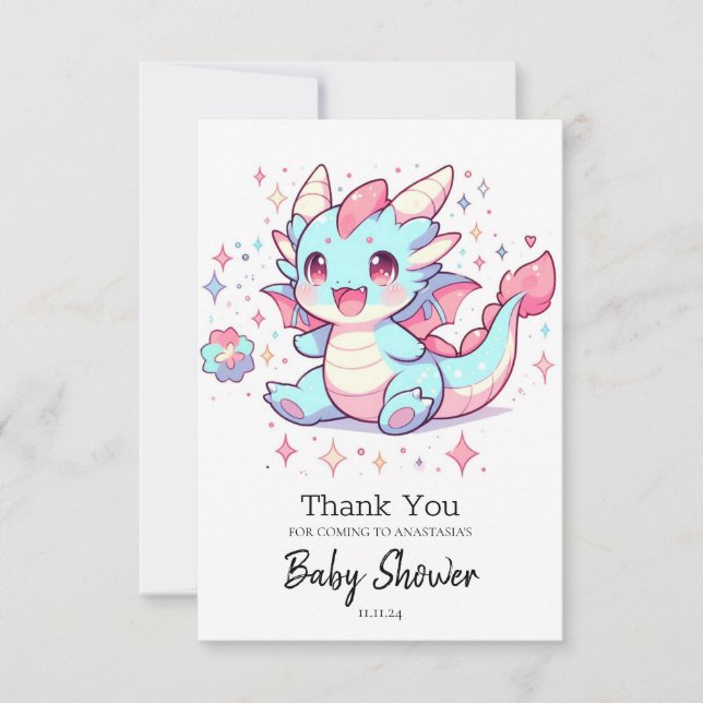 Enchanted Majestic Dragon Baby Shower Thank You Card (Front)