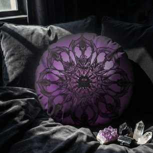 Enchanted Mandala Purple Round Pillow