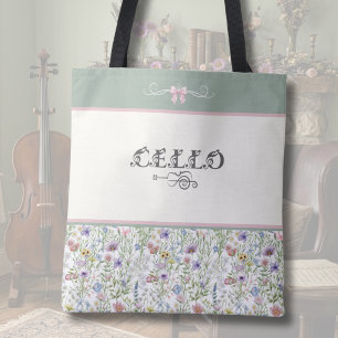 Enchanted Meadow Cello Tote Bag Floral Musician