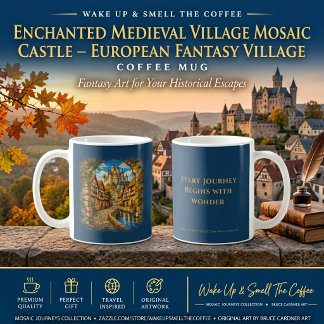 Enchanted Mediaeval Village Mosaic Castle Coffee Mug