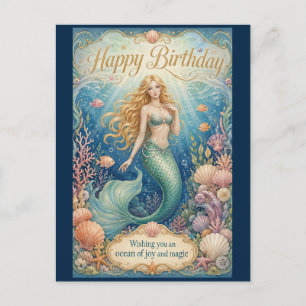 Enchanted Mermaid Birthday Beneath the Waves Holiday Postcard