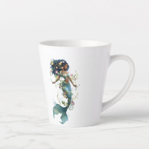 Enchanted Mermaid Latte Mug-Floral Fantasy Design Latte Mug