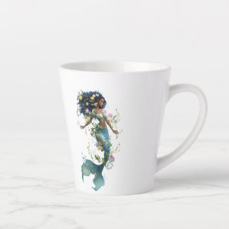 Enchanted Mermaid Latte Mug-Floral Fantasy Design Latte Mug