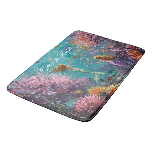 Enchanted Mermaid Underwater Scene Bath Mat (Angled)