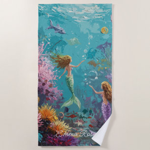 Enchanted Mermaid Underwater Scene Beach Towel