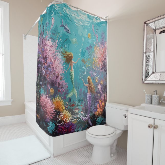 Enchanted Mermaid Underwater Scene Shower Curtain (In Situ)