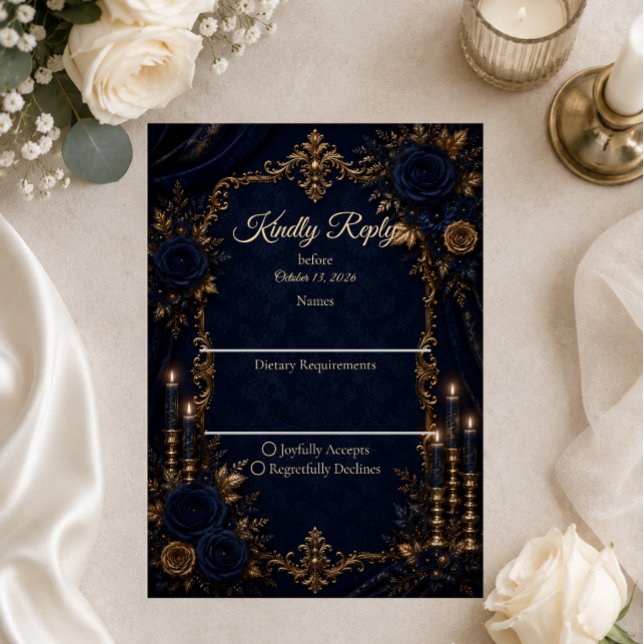Enchanted Midnight Blue Autumn Wedding RSVP Card (Creator Uploaded)