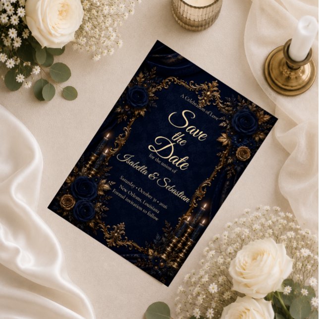 Enchanted Midnight Blue Autumn Wedding Save The Date (Creator Uploaded)