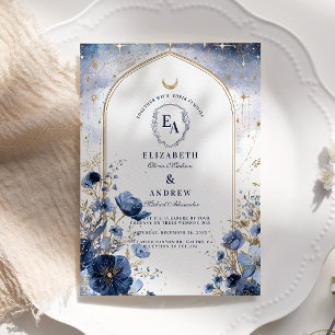 Enchanted Midnight Botanical Arch Wedding Invitation