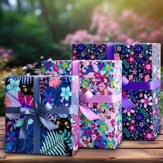 Enchanted Midnight Summer Botanical Garden Wrapping Paper Sheet