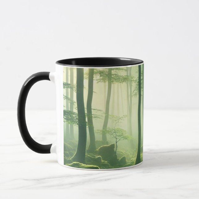 Enchanted Misty Forest Serene Green Woodland Scene Mug (Left)