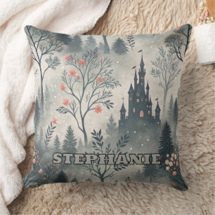 Enchanted Misty Forest with Dark Castle – Ethereal Cushion