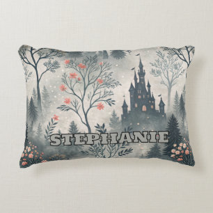 Enchanted Misty Forest with Dark Castle – Ethereal Decorative Cushion
