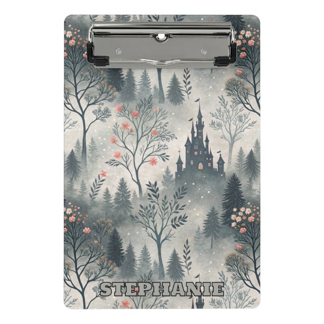 Enchanted Misty Forest with Dark Castle – Ethereal Mini Clipboard (Front)