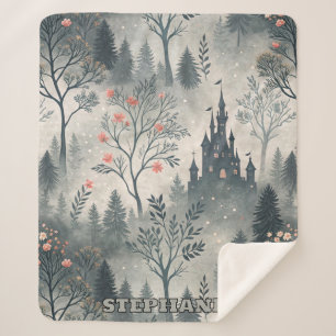 Enchanted Misty Forest with Dark Castle – Ethereal Sherpa Blanket