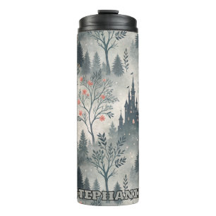 Enchanted Misty Forest with Dark Castle – Ethereal Thermal Tumbler