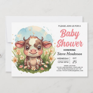 Enchanted Modern Barnyard Cow Baby Showe Invitation