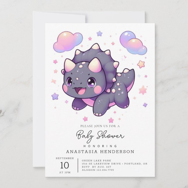 Enchanted Modern Dinosaur Baby Shower Invitation (Front)