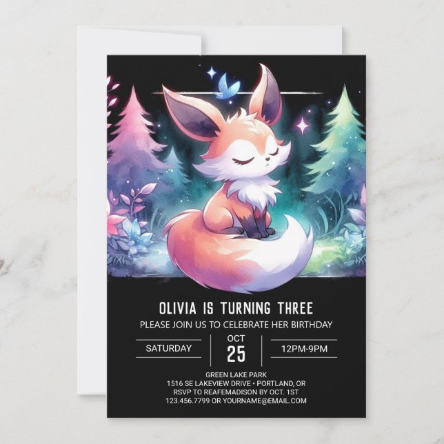 Enchanted Modern Fox Birthday digital Invitation (Front)