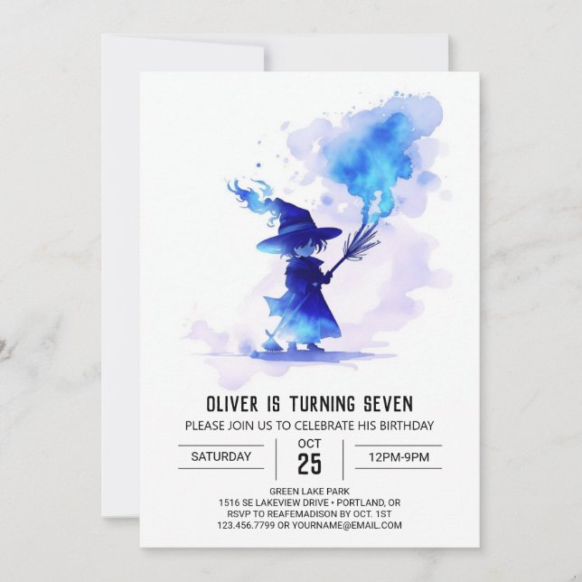 Enchanted Modern Wizard Birthday Invitation (Front)