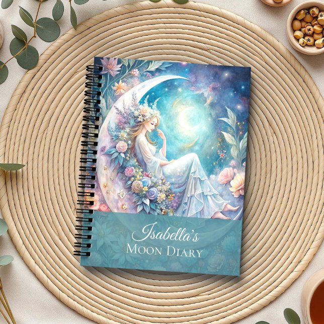 Enchanted Moon Fairy Notebook (Enchanted Moon Fairy Notebook on a boho table with botanicals and a cup of tea)