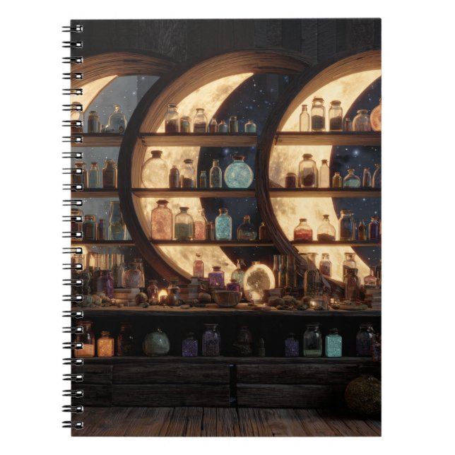 Enchanted Moon Phase Potion Shelf Notebook (Front)
