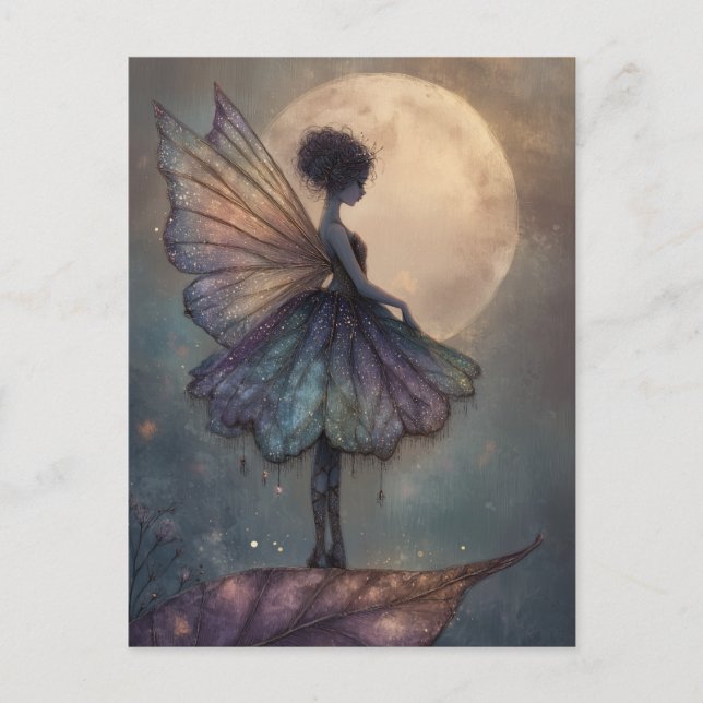 Enchanted Moonlight Fairy Watercolor Fantasy Postcard (Front)