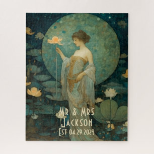 Enchanted Moonlight Lady Art Nouveau Personalized  Jigsaw Puzzle